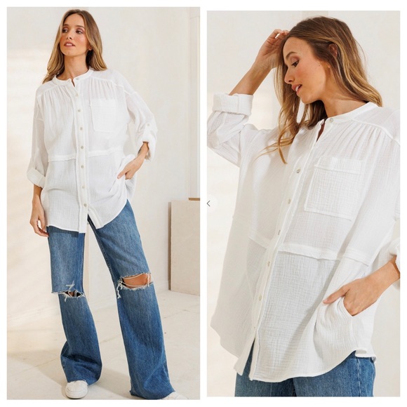 Boho Shirring Detailed Gauze Blouse - Picture 5 of 5